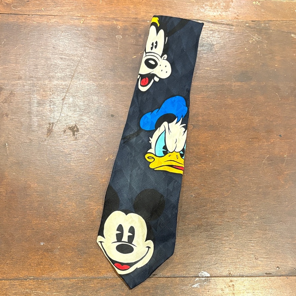 Disney Character Tie in Black with Mickey, Goofy, and Donald
